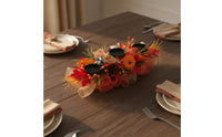 Fall-Themed Floral Candle Holder Centerpiece with Three Cups Stretched Centerpiece with Three Candle Cups Seasonal Decorations Full for Mantel