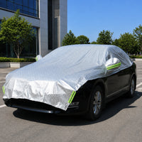 Reflective Half Car Cover Silver Half Vehicle Cover Stitched Auto Accessory Elasticized Edges