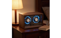 Double Two-Slot Watch Winder Wood-Grain Watch Winder Box Quiet Silent for Nightstand