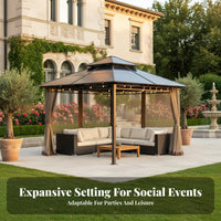 4-Post Fixed Roof Gazebo Sun Protection Protection Fixed Roof Gazebo with Netting Weather Withstandant Cover for Residents, Families, Patio, Courtyard