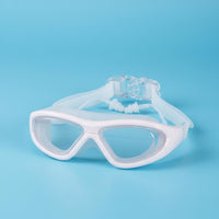 Crystal Clear Lens Large Frame Swim Goggles Leak-Proof Seal Large Frame Water Goggles Soft Silicone Anti-Fog Swimming Glasses Adjustable Strap for Adults, Nearsighted Swimmers, Pool, Beach