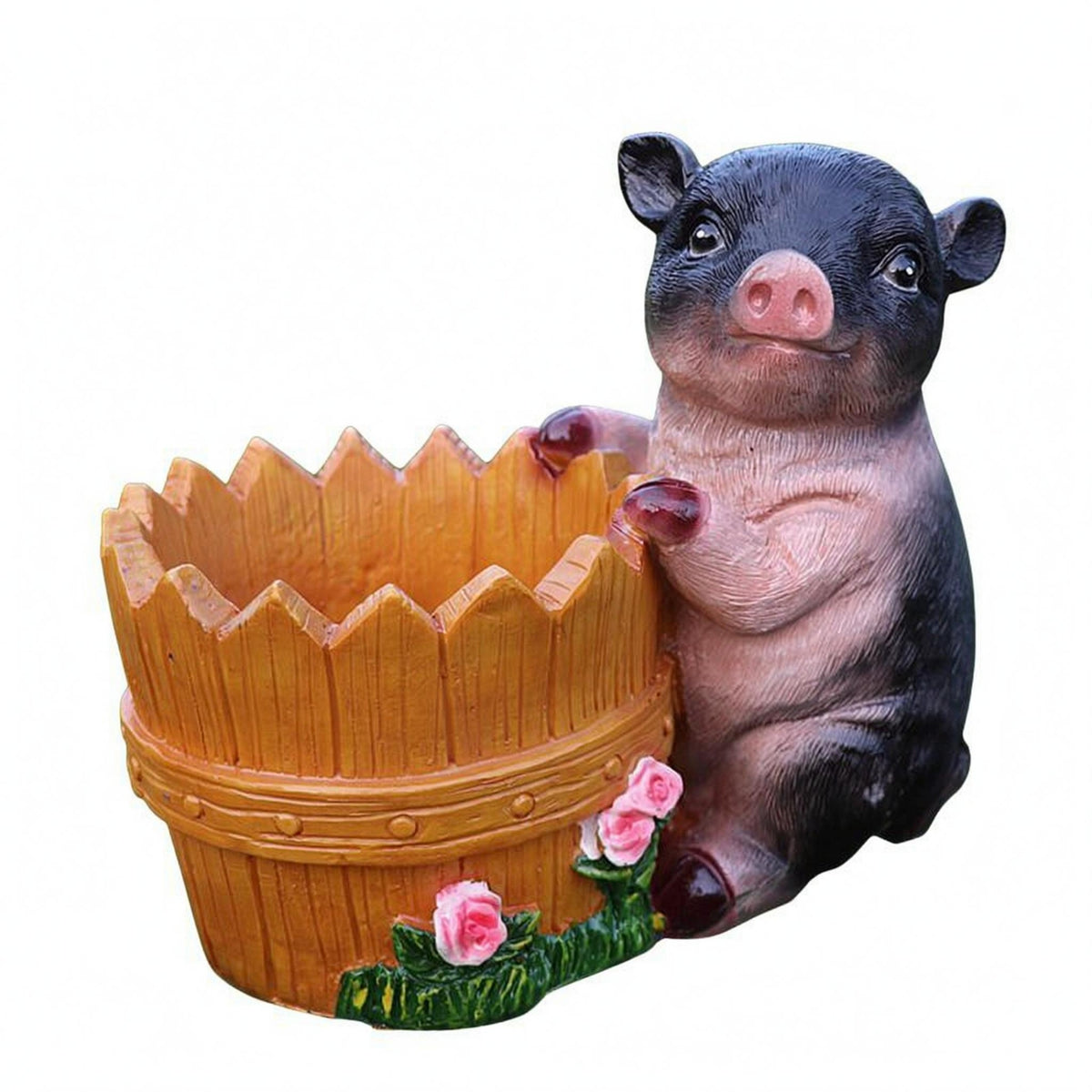 Hand-Painted Pig Ornament Sculpted Pig Statue Small Resin Figurine Decorative for Courtyard, Park, Window Display