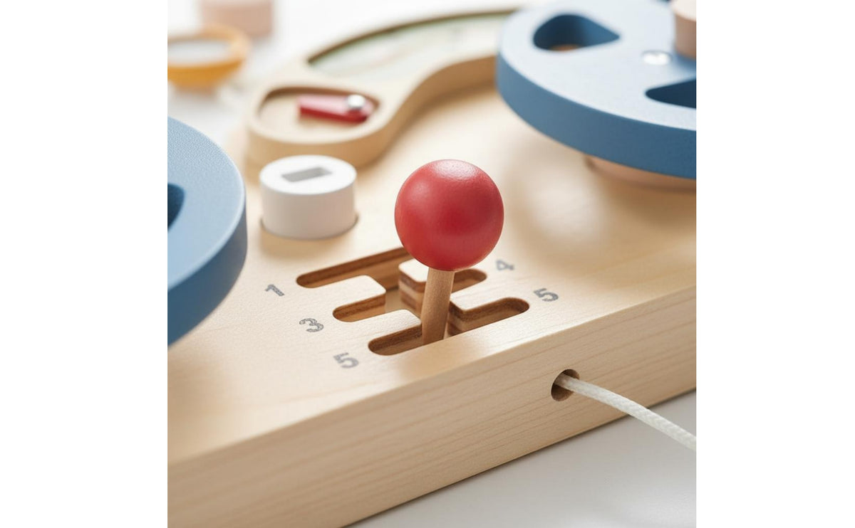 Early Learning Car Dashboard Toy Board Fine Movement Skills Wooden Steering Wheel Toy Travel Friendly Interactive Wooden Dashboard for Children