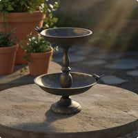Double Tray Bird Feeder Sturdy Base Antique Gilded Avian Feeder Weatherproof Garden Decor for Yard