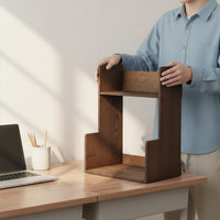 Wooden Desk Shelf Space Saving Compact Storage Rack Double Level Small Periodical Rack for Students