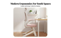 Lumbar Support Adjustable Ergonomic Student Chair Stable Base Desk Seating Padded Seat Cushion Home Furniture Space-Saving for Students, Teenagers, Studying, Writing, Study Room, Small Spaces