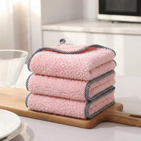 Dense Coral Fleece Microfibre Cloth, Hanging Dish Cloths and Cleaning Cloths for Kitchen, Quick Drying Microfibre Cloth for Dishes and Hands