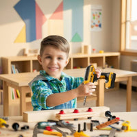 Clear-Front Toy Toolbox Interchangeable Bits Toy Drill Set Directional Control Kids Tool Box Handheld