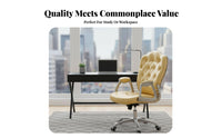 European Design Upholstered Rolling Task Chair Adjustable Height Button-Tufted Rolling Armchair Ergonomic Design Swivel Seat Certified Gas Lift for Home Users, Telecommuting Workers, Streamers, Study Room, Bedroom, Vanity Area