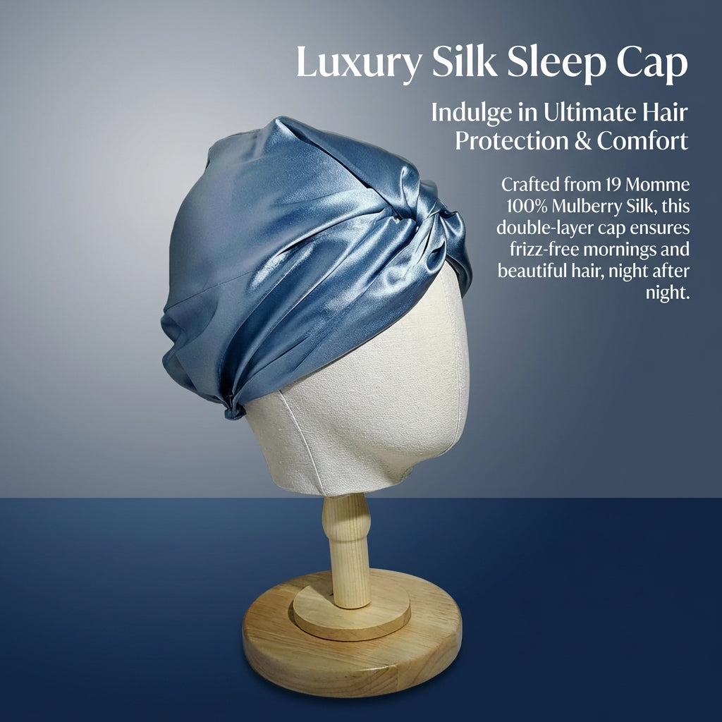 Fully Silk Bonnet for Sleeping Women, 19 Momme Double Layer Cap with Elastic Band, Pure Protection for Ladies