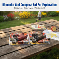 Children's Toy Binoculars, Double Tube, Compass Set, Pretend Play, Mixed Colors, Educational Exploration