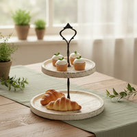 Rustic Two-Tier Dessert Stand Distressed Wooden Dessert Stand with Handle Compact Two-Tier Decorative Tray Sturdy for Hosts