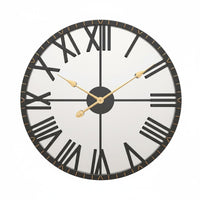 European Design Round Iron Wall Clock Non Ticking Large Mirrored Wall Clock Battery Operated for Homeowners, Decorators, Living Room