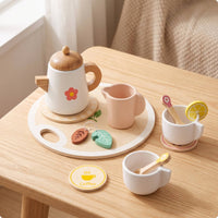 Wooden Tea Set Imaginative Wooden Tea Party No-Screen Playset for Preschoolers, Playroom