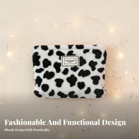 Large Capacity Fluffy Cow Print Makeup Bag Portable Cow Pattern Cosmetic Pouch Cute Design for Women, Girls, Business Trip, Bathroom