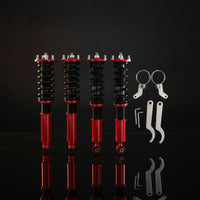 4 Pieces Heavy-Duty Coilover Chassis System Kit Steel Coilover Kit Red and Black Spring Shock Absorber Sporty for Car Enthusiasts, DIY Mechanics