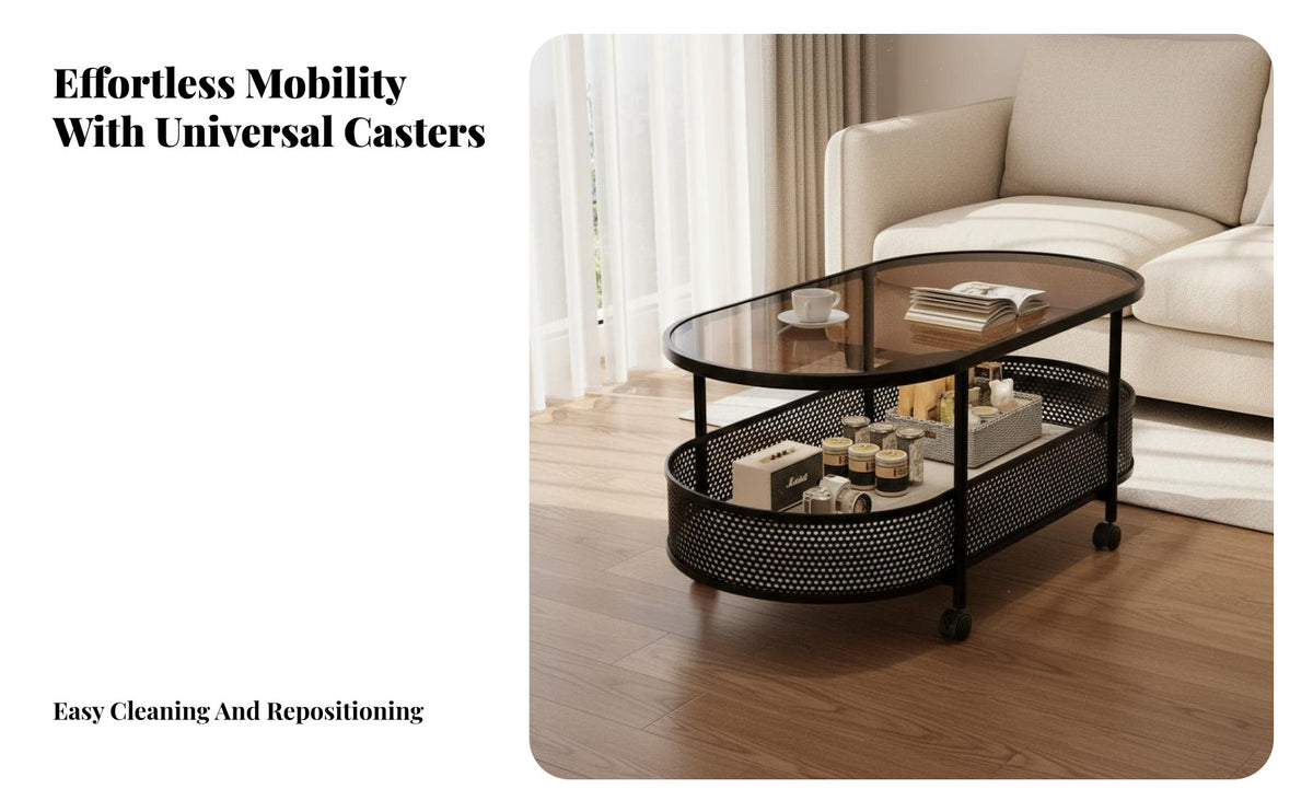 Compact Design 2-Tier Rolling Trolley Lightweight 2-Tier Oval Trolley Table Small Footprint Mobile Storage Modern Design for Apartment Dwellers, Homeowners, Office Workers, Living Room, Bedroom, Kitchen, Balcony