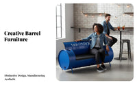manufacturing and design Oil Drum Furniture Set Repurposed Design Conversation Group Padded Seats Patio Seating Thick paddings for Restaurant Managers, Business Owners, Cafe, Reception Area, Porch, waterside
