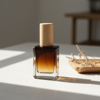 15ml Portable Square Glass Perfume Atomizer with Wooden Cap, Refillable Travel Spray Bottle