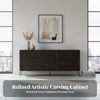 Solid Wood Sideboard Cabinet Light Luxury Design Carved Wood Sideboard Nordic Design Teak Door Console Cabinet for Families, Entryway, Hallway