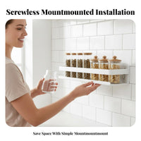 Drillno-Drill Installation Floating Storage Ledge Easy to Install Culinary Rack Space-Saving Household Organizer Rust-Proof for Home Cooks, Cooking Enthusiasts, Homeowners, Kitchen, Pantry, Bathroom, Laundry Room