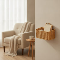 Wall-Mounted Storage Basket Faux-Rattan Hanging Storage Basket Rectangular Organizer for Bedroom
