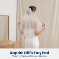 European Style Bridal Veil, Double Tier Bead Embroidery, Crystal Border, Iron Comb, Wedding Party Accessory