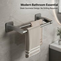 Washroom and Dorm Room Towel Rack for Students, Space Aluminum Double Bar for Bathroom 24 Inch or 18 No-Drill Self-Adhesive Storage