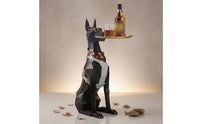 Doberman Statue with Tray Black and Golden Canine Tray Stand Water-Resistant Home Decor for Display Area