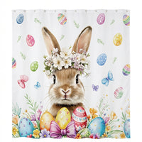 4 Pieces Bunny Print Shower Curtain Set Waterproof Bunny Shower Curtain Set Decorative Home Textiles for Holiday Decorators, Homeowners, Apartment