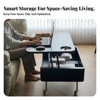 Vintage design elevatingTop C-Table with casters Height Adjustable Household Furniture Space Saving Design Hidden Storage for Small Apartment Residents, Remote Workers, Students, Living Room, Next to Sofa, Bedroom, Home Office