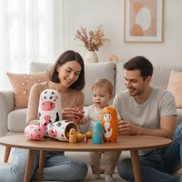 Cartoon Cow Nesting Doll Cute Nesting Doll with Cow Motif Glossy Wooden Animal Figurines Stackable for Children, Collectors, Nursery Decor, Desk Decoration, Playroom