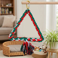 Solid Wood Parrot Toys for Budgies, Cockatiels and Lovebirds, Climbing Rope and avian perch for Cockatiels, Finches