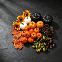 Artificial Pumpkins Assorted Fake Pumpkins with Maple Leaves Mixed Pumpkin Set for Decorators, Thanksgiving, Table Styling, Wreath Making