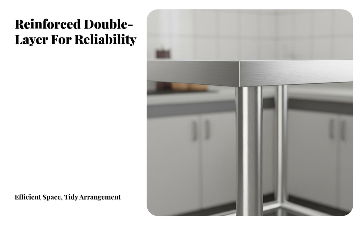 Stainless Steel Work Table High Load Capacity Commercial Food Prep Table Reinforced Structure for Caterers, Restaurant Hotel, Cafeteria, Workshop