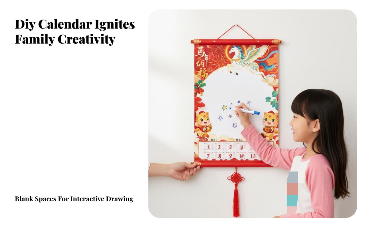 2026 Chinese New Year Wall Calendar, Kids Hand-Drawn Blank, DIY Graffiti, Holiday Art Decor