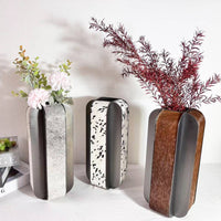 Minimalist Design Metal Geometric Vase Modern Look Art Vase Textured Surface for Entryway, Living Room