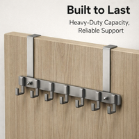Bedroom Closet Hanging Rack with Hat Hook and Extended Arm for Students, Over the Door Organizer for Coats and Bags, Space Aluminum Material