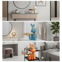 Sculpted Rabbit Figurine with Tray Gold-Tone Bunny Tray Statue Decorative Rabbit Statue Golden for Entryway, Vanity, Living Room