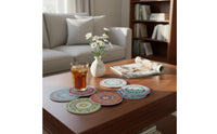 8 Pieces Mandala Wooden Coaster Set Table Protection Mandala Pattern Drink Coasters Heat-Resistant Wooden Beverage Coasters for Office Desk