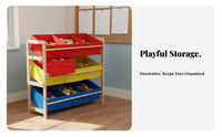 Kids Toy Storage Rack Cartoon Design children's Storage Shelf with Bins Large Capacity Multi-Bin Toy Organizer for Parents, Playroom, Nursery, Daycare
