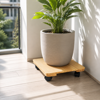 Wooden Square Plant Caddy with Water Reservoir Tray and Wheels