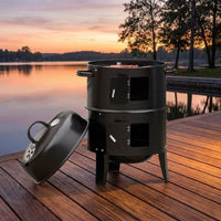 Smoker BBQ Stove Lidded Charcoal Grill Compatible with 5+ People Portable Round Barbecue Grill 54.5×43×86cm