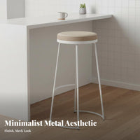 Nordic Aesthetic Backless Round Bar Stool Minimalist Design Counter Chair Sturdy Frame Seating Furniture Built-in Footrest for Restaurant Owners, Homeowners, Adults, Cafe, Pub, Kitchen Island