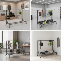 Freestanding Racket Storage Rack with Wheels Mobile Racket Rack with Wheels Rolling Floor Stand Upright for Coaches, Athletes, Collectors, Tennis Clubs, Sports Shops, Home Gyms