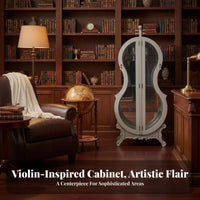 Double Glass Doors Cello Shaped Wine Cabinet Solid Wood Construction Wine Storage Cabinet Hand-Painted Finish Household Furniture Metal Hardware for Music Lovers, Home Entertainers, Interior Decorators, Living Room, Study, Restaurant