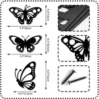 3 Pieces Steel Butterfly Wall Sculptural Design Visual Effect Iron-Winged Butterfly Wall Hanging Easy to Hang for Office