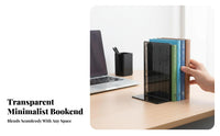 Transparent Design Foldable L-Shaped Bookend Portable Book Stand Space-Saving Desk Accessory sturdyDuty for Students, educators, Readers, School, Home Study, bookcase, Library