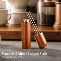 Stainless Steel WDT Tool Wood and Metal Coffee Grounds Distribution Needle Polished Finish Espresso Distribution Needle Threaded