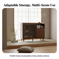 Japanese aesthetic Fluted Glass Door Credenza Multi-Functional Sideboard Large Capacity Storage Cabinet Sliding Upper Doors for Apartment Dwellers, Homeowners, Interior Design aficionados, Living Room, Kitchen, Entryway, Bedroom
